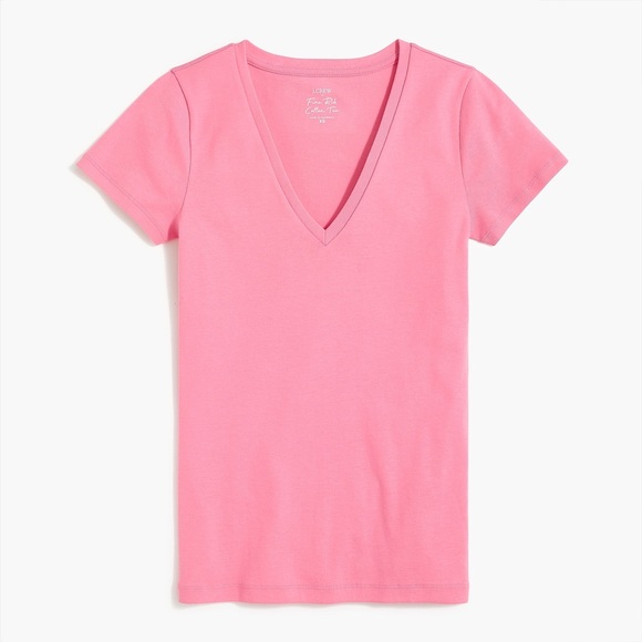 J.CREW Tops - NWT JCrew V Neck Slub Cotton Tee Bubblegum Pink Women’s Short Sleeve XS